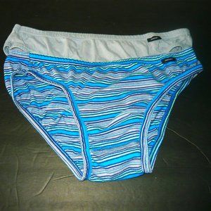 Men's 2 Jockey Bikini Briefs Underwear, Size XL 39-42, One Striped, One Gray